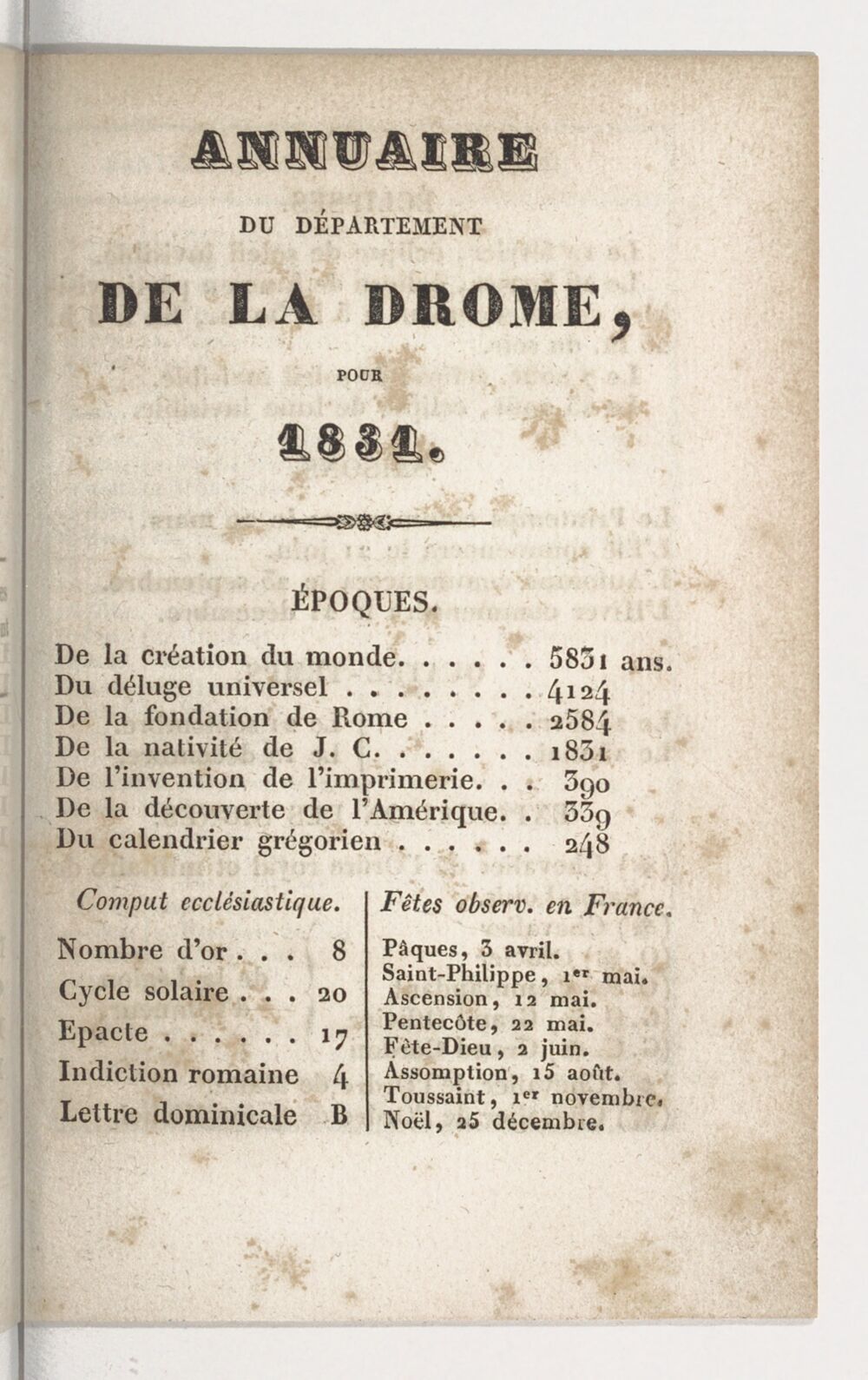 Annuaire du département de la Drome pour l'an... / par Mr. Gueymar-Dupalais...