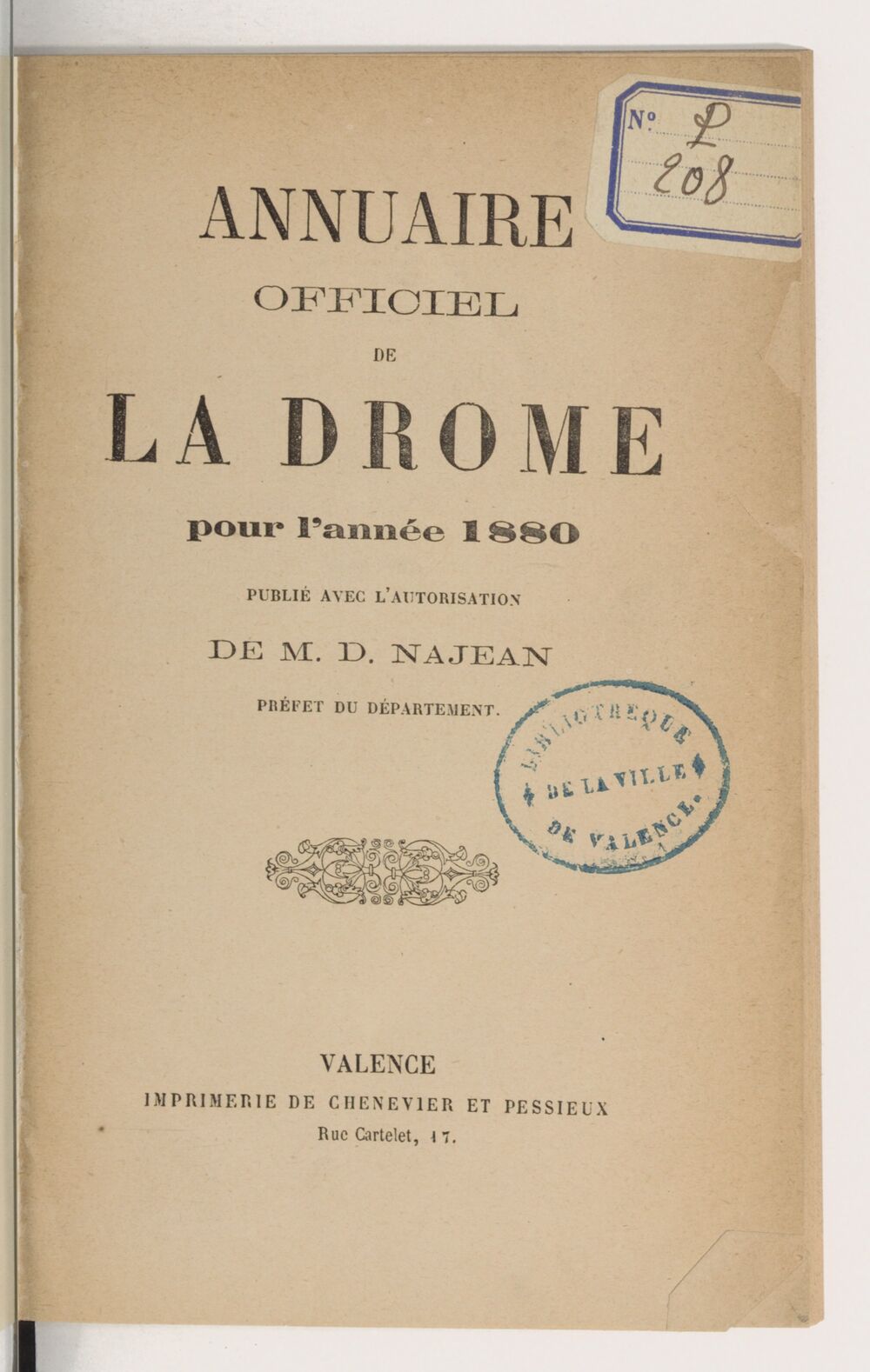 Annuaire du département de la Drome pour l'an... / par Mr. Gueymar-Dupalais...