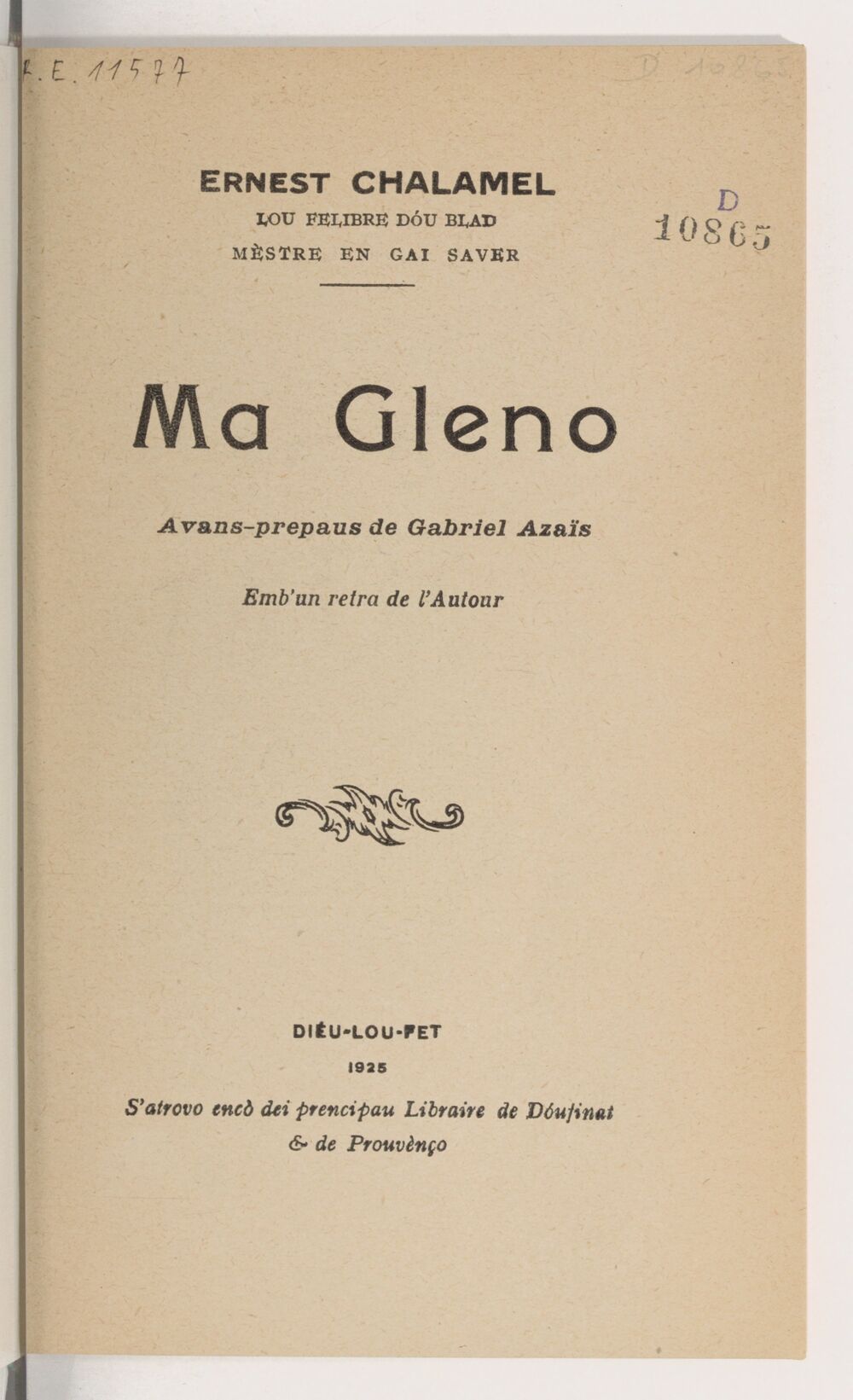 Ma Gleno / Ernest Chalamel ; avans-prepaus de Gabriel Azaïs
