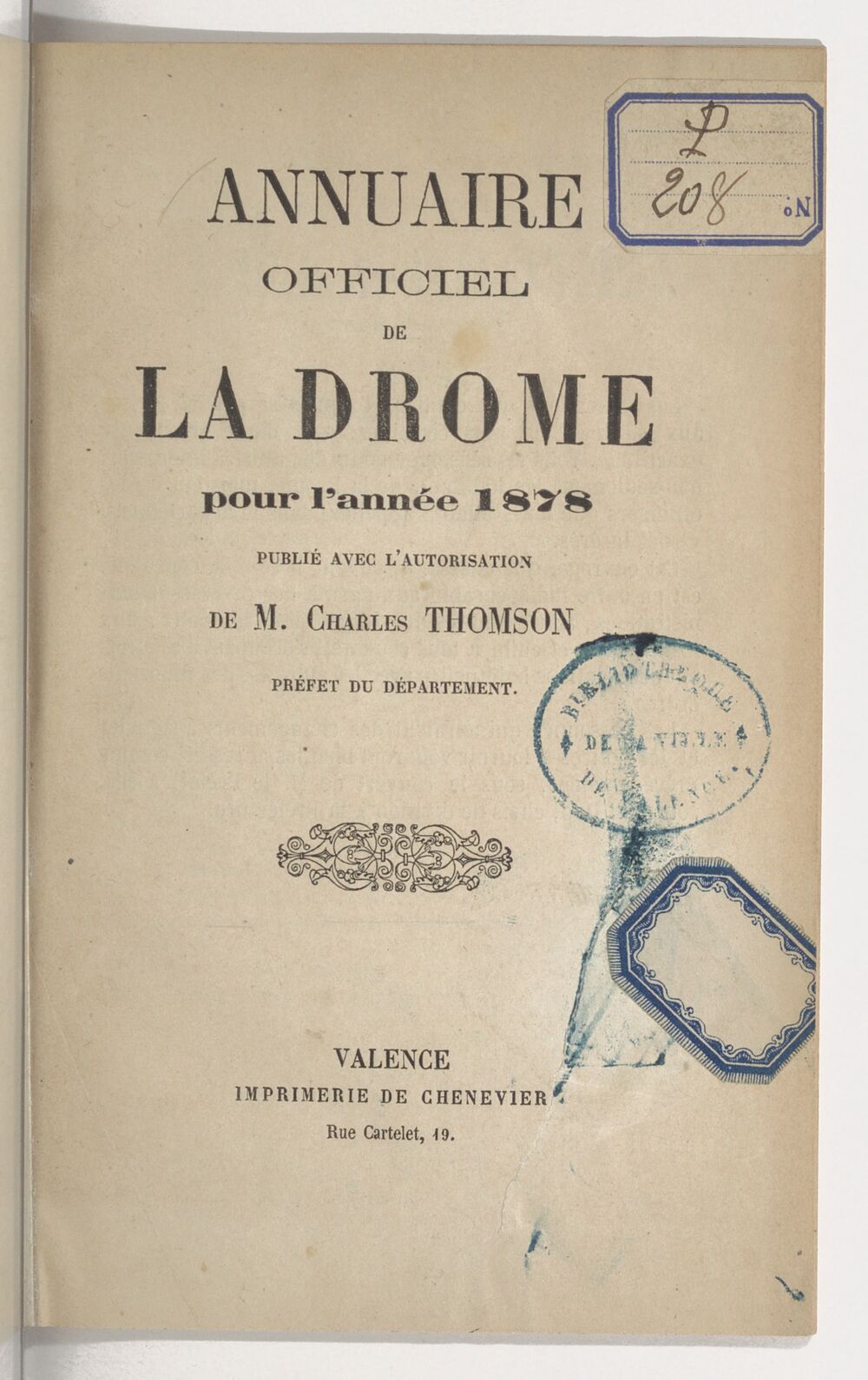 Annuaire du département de la Drome pour l'an... / par Mr. Gueymar-Dupalais...