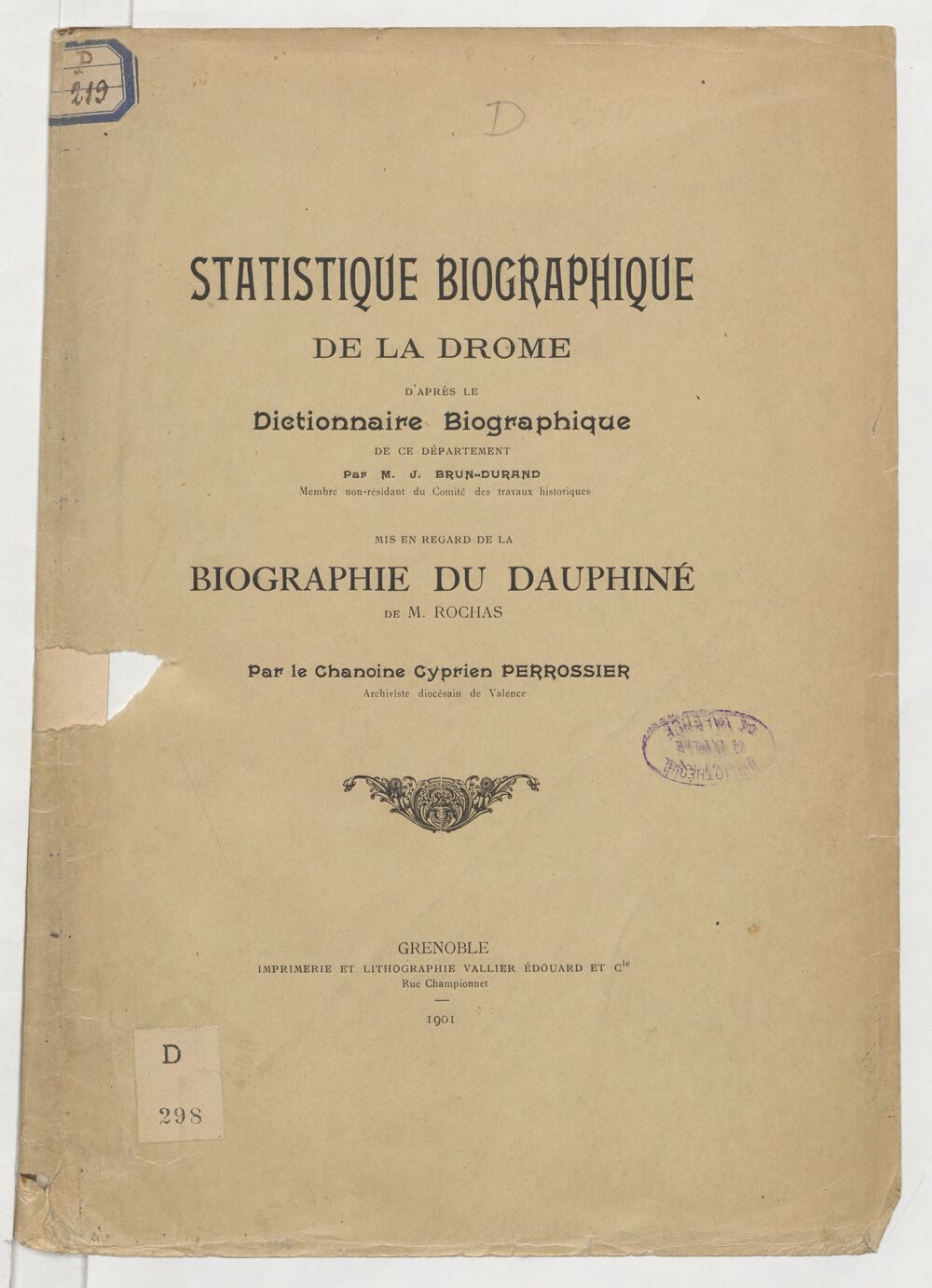 Statistique biographique de la Drôme, d'après le 