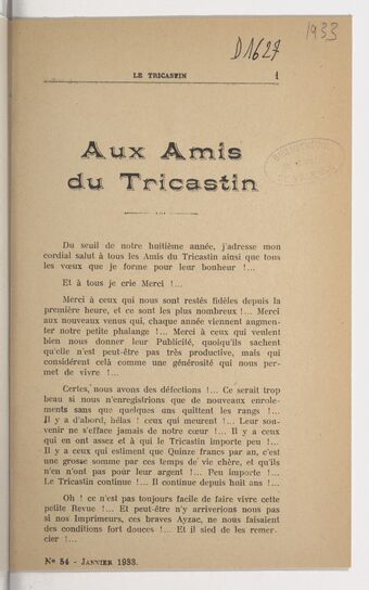 Le Tricastin : histoire, arts, littératures, tourisme : revue mensuelle dirigée par Rodolphe Bringer