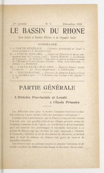 Le Bassin du Rhône : revue scolaire et populaire d'histoire et de géographie locales / Anfos Martin, inspecteur de l'enseignement scolaire, directeur