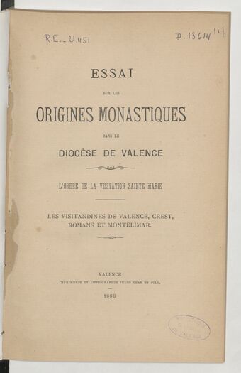 Essai sur les origines monastiques dans le diocèse de Valence