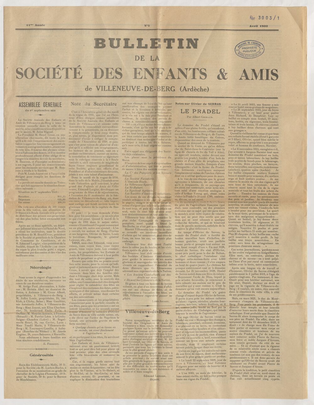 Revue de la Société des enfants et amis de Villeneuve de Berg