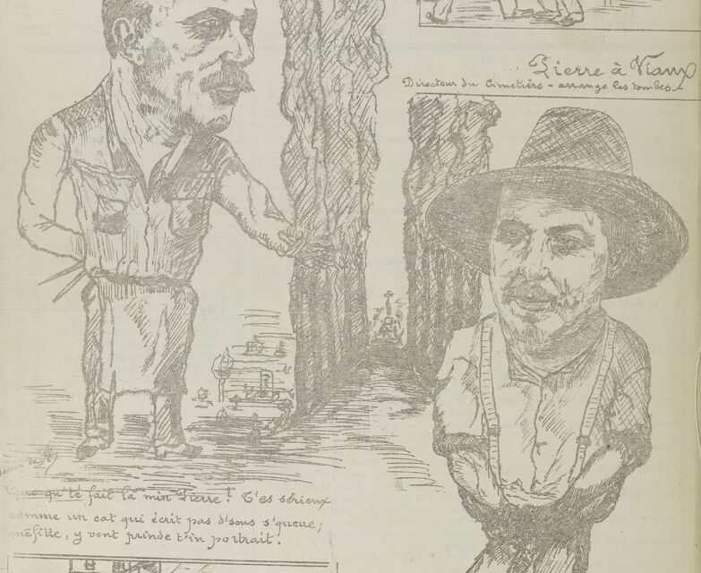 Alcide Lemire, menuisier, conseiller municipal, et Pierre à Viaux, directeur du cimetière. Image publiée à Hénin-Liétard (Hénin-Beaumont) le 15 juin 1903 dans le journal : Le Rire d'Hénin