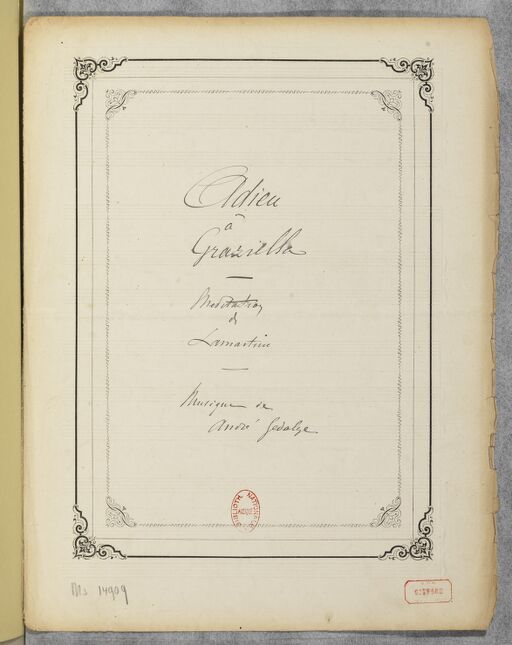 'Adieu à Graziella. Méditation de Lamartine. Musique de André Gédalge.' Mélodie pour chant et piano (manuscrit autographe)