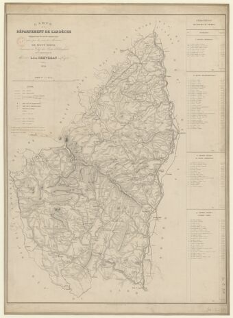 Carte du département de l'Ardèche, indiquant toutes les voies de communication / dressée par les soins de M. de Mont-Rond ; sous l'administration de M. Léon Chevreau, ,...