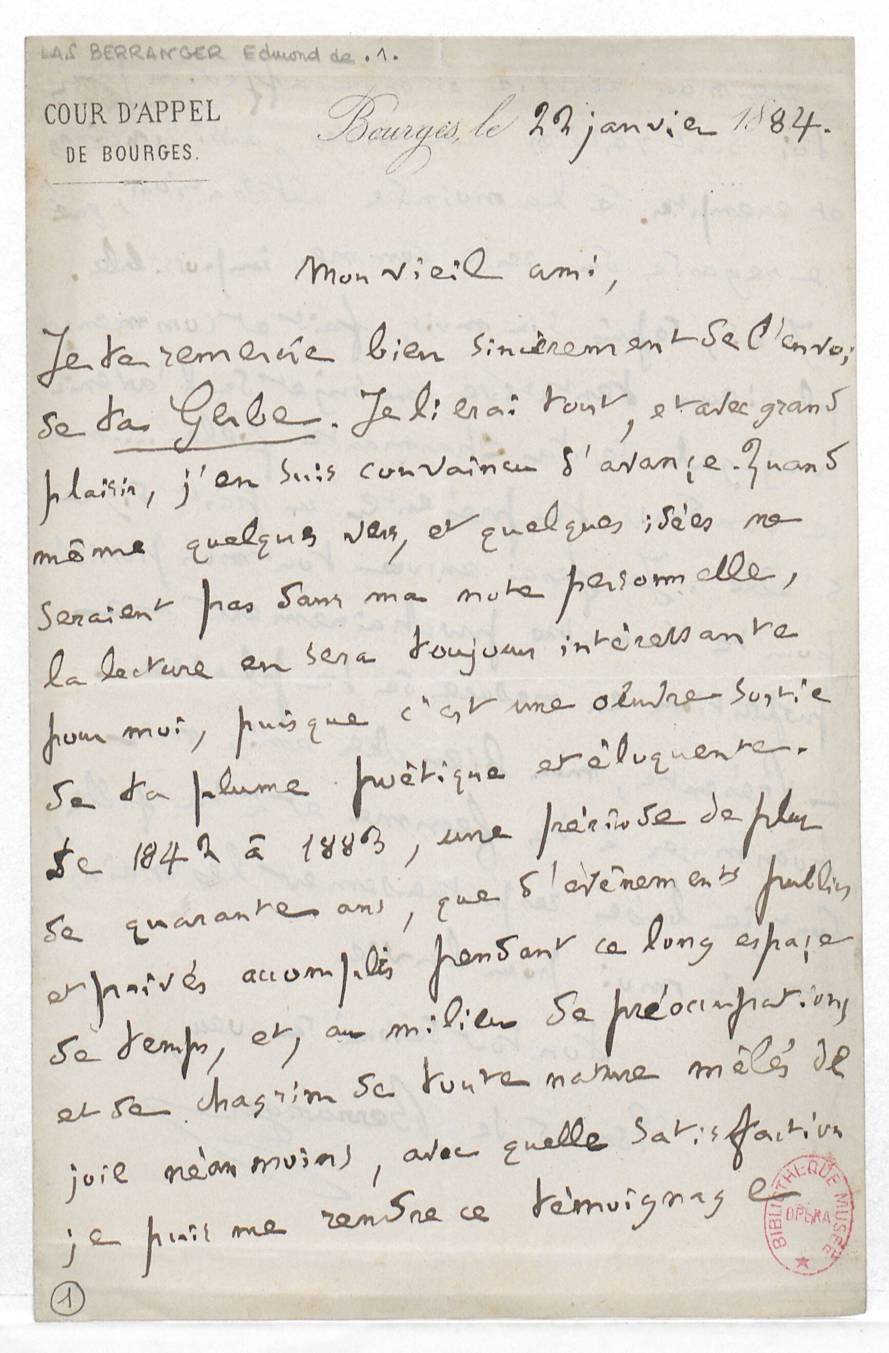 [Lettre d'Edmond de Berranger à Jules Barbier]