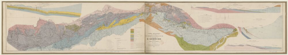 Carte géologique pour servir à l'étude des gisements de minerai de fer du département de l'Ardèche / dressée par M. Ch. Ledoux...