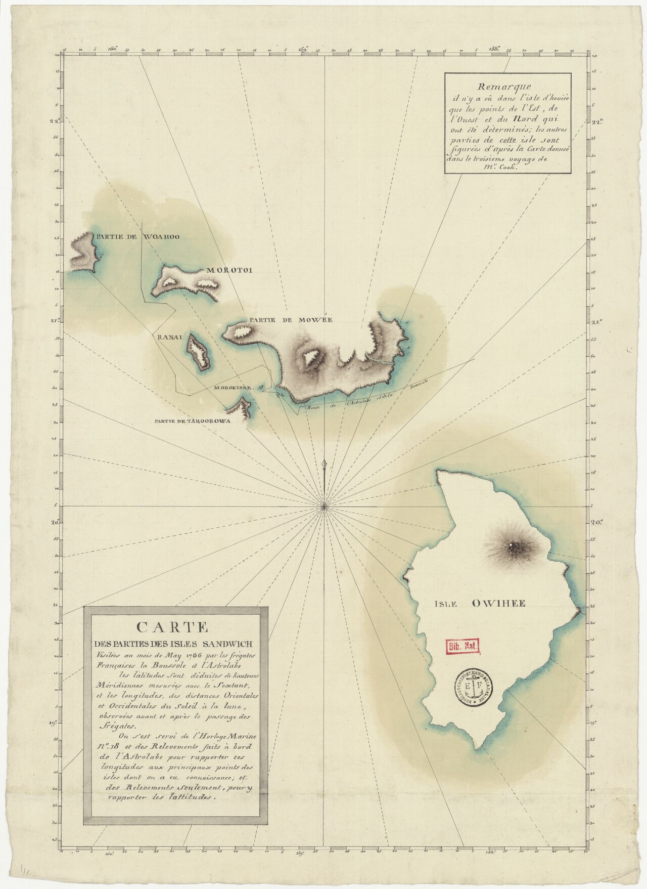 1786 Carte des parties des isles sandwich visitées au mois de May 1786 par les frégates françaises la Bousssole et l'Astrolabe