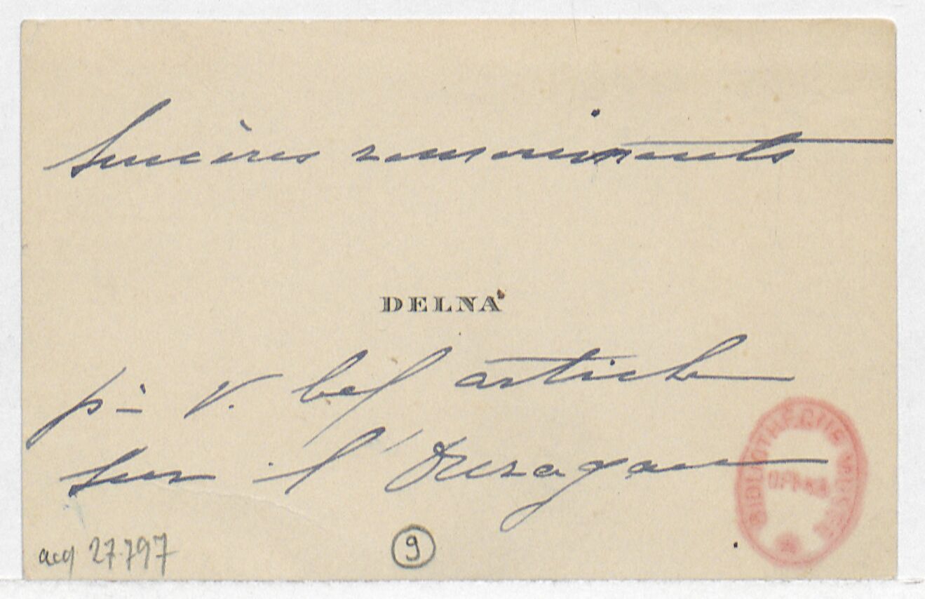 [Carte de visite de Marie Delna (sans date)] (manuscrit autographe)