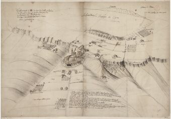 Griffonnement du plan du siège... de Mirabel en Vivarest / fait par Mgr le duc de Montmoranci, le VIe jour de juing 1628... Beins, ingr et ayde-camp