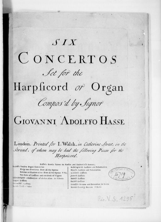 Six Concertos set for the harpsicord or organ... [op. 4]