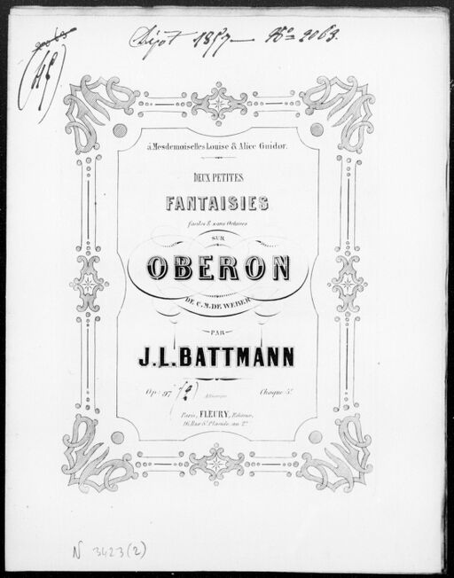 Deux petites fantaisies faciles & sans octaves : sur 'Oberon' de C. M. de Weber : op. 97 : [pour piano]. [N° 2] / par J. L. Battmann ; [couv. ornée par] AEmerique