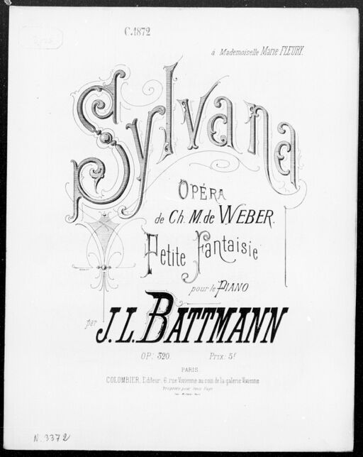 Sylvana : petite fantaisie pour le piano : op. 320 / par J. L. Battmann ; [d'après l']opéra de Ch. M. de Weber ; [couv. ill. par] Barbizet