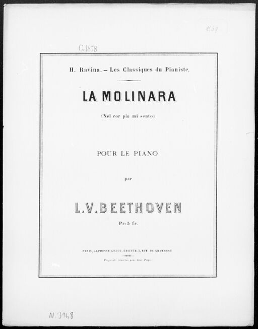 La Molinara : Nel cor più mi sento : pour le piano / par L. v. Beethoven