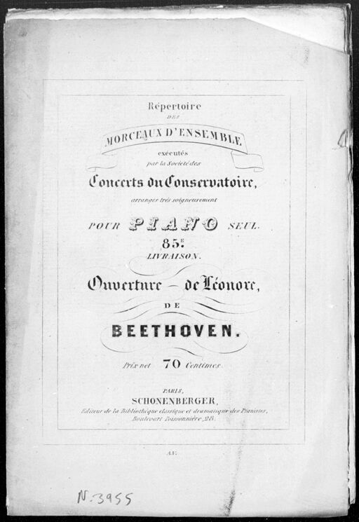 Ouverture de Léonore / de Beethoven ; [transcrit pour piano]