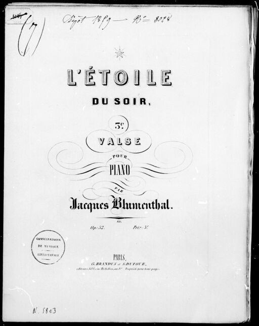 L'étoile du soir : 3e valse pour piano : op. 52 / par Jacques Blumenthal