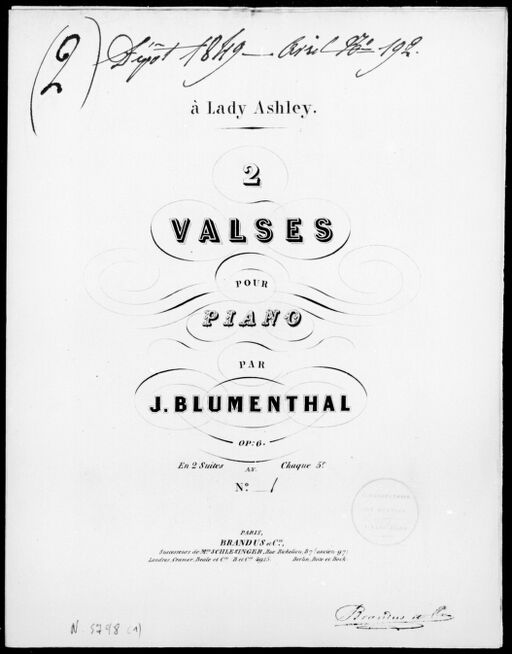 2 waltz for piano: op. 6: in two suites. No. 1/by J. Blumenthal