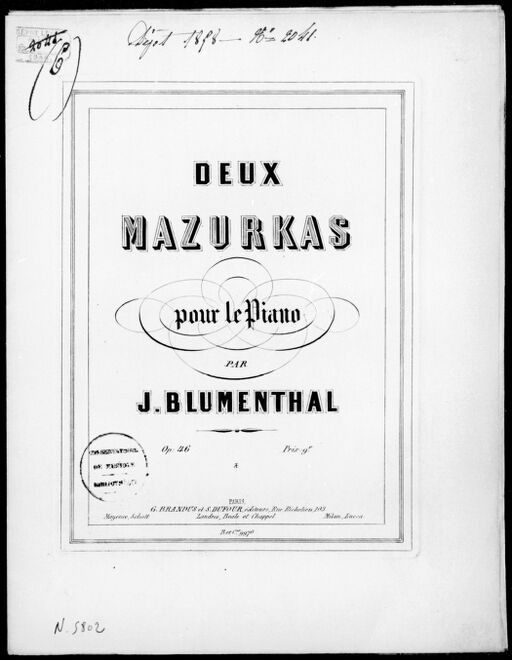 Deux mazurkas pour le piano : op. 46 / par J. Blumenthal ; [couv. ornée par] Æ